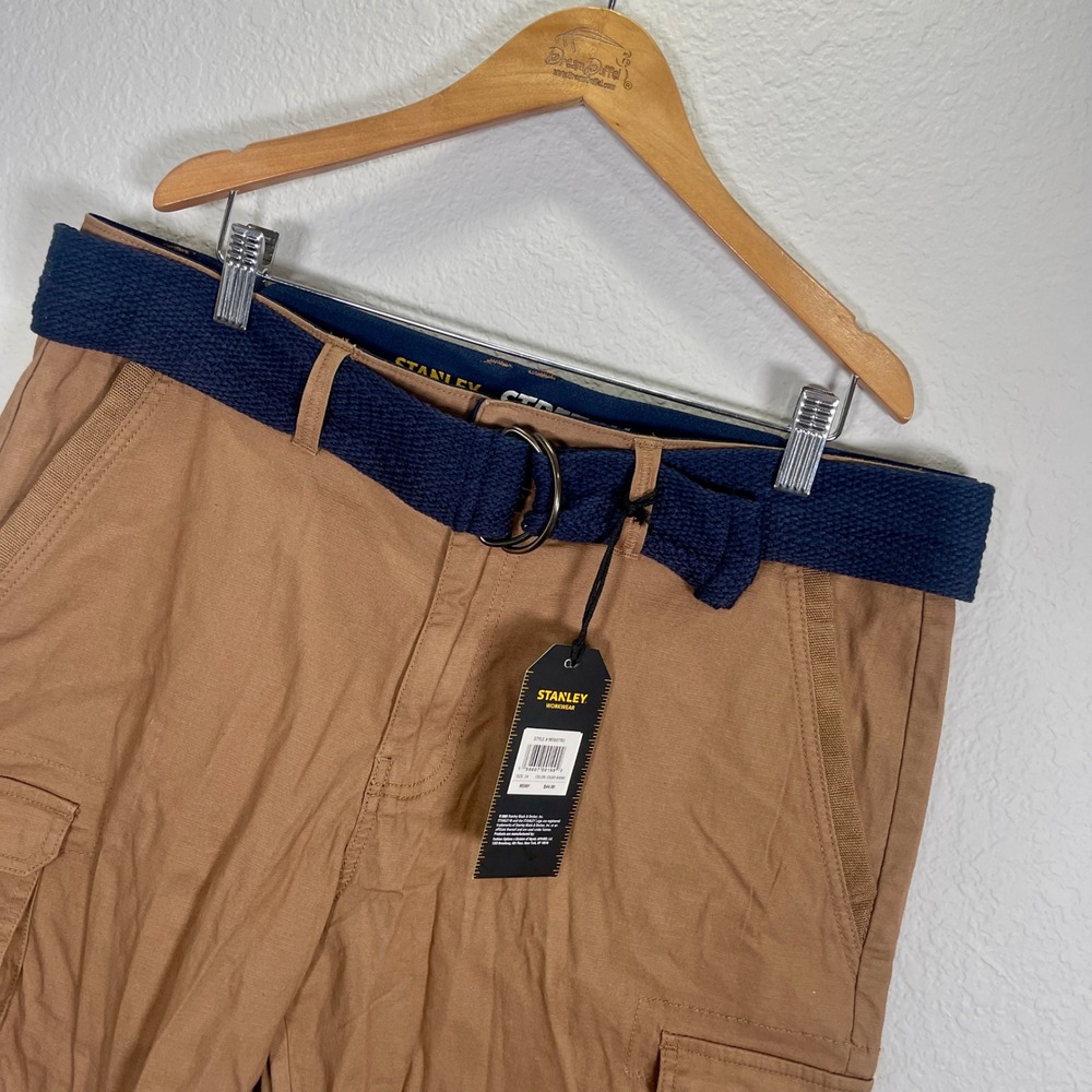 Stanley Workwear Cargo Shorts Stretch Flex‎ Technology Belted Cigar Khaki 34